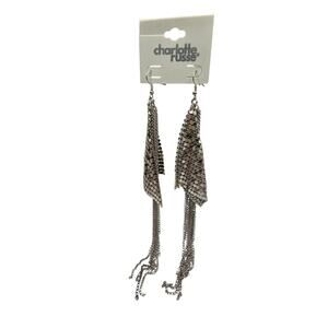 Charlotte Russe Long Silver Mesh Chain Dangle Earrings Women Shoulder Duster